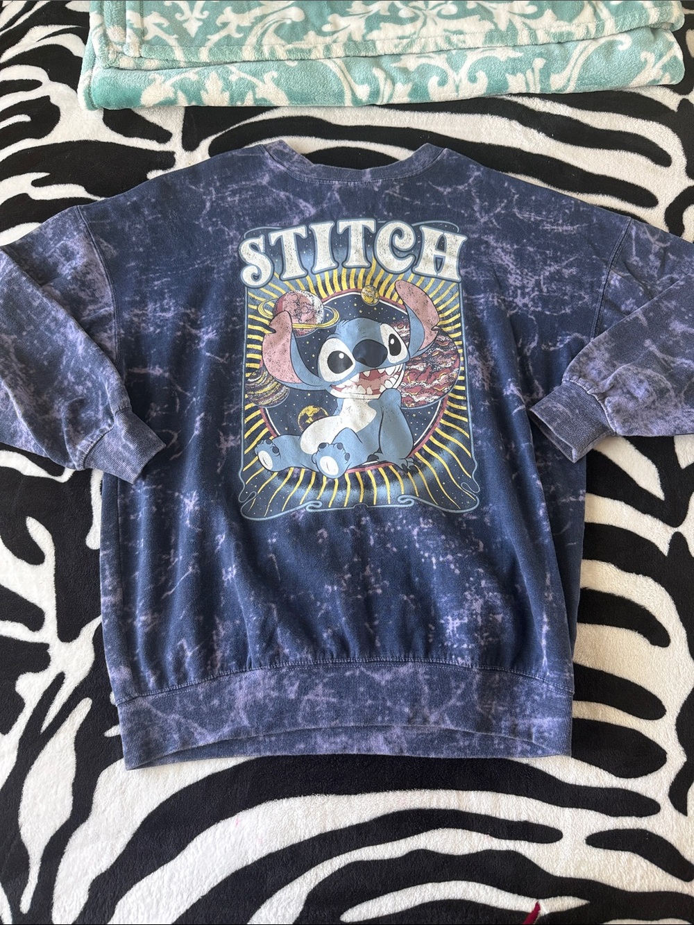 Disney Stitch Acid Wash Navy Blue Crewneck Sweatshirt